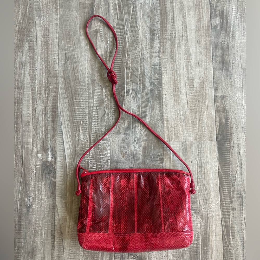Marshall Fields Vintage Genuine Snakeskin Handbag Red
